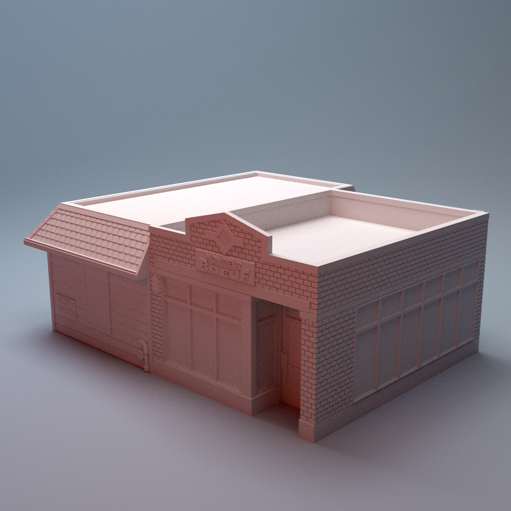 Corvus Games Terrain 3D printable Urban Monsieur Boeuf Restaurant Building for 28mm - 40mm urban tabletop wargaming