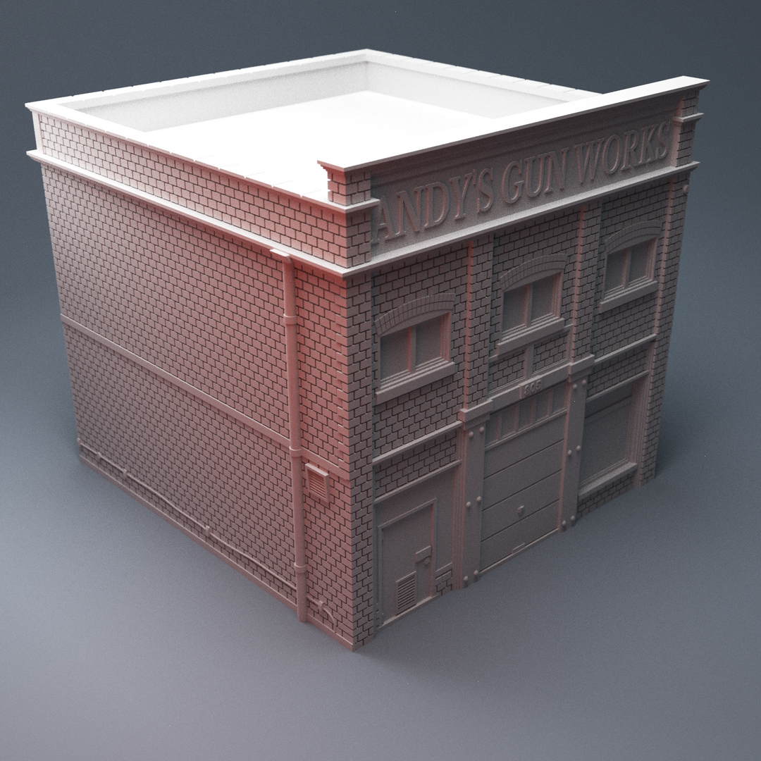 Corvus Games Terrain 3D Printable Gun Store Building for 28mm urban tabletop wargaming
