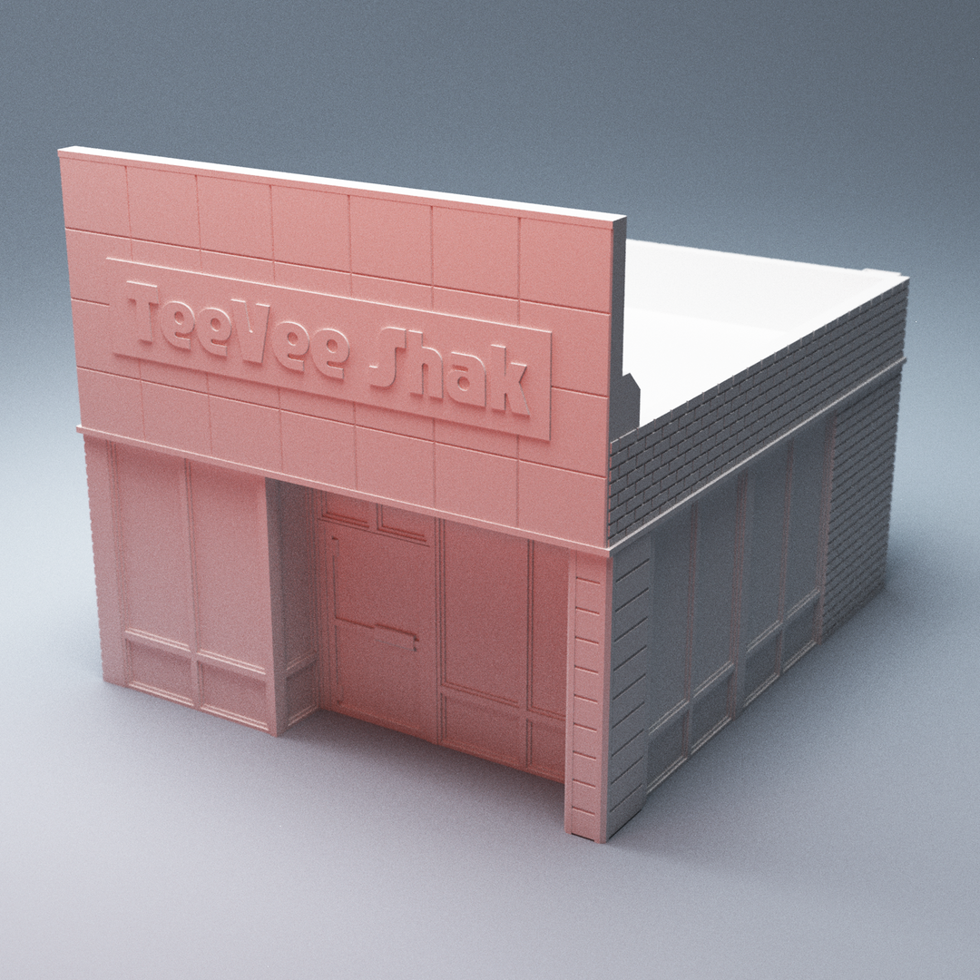 Corvus Games Terrain 3D Printable Hawkins TeeVee Shack for 28mm urban zombie tabletop wargaming