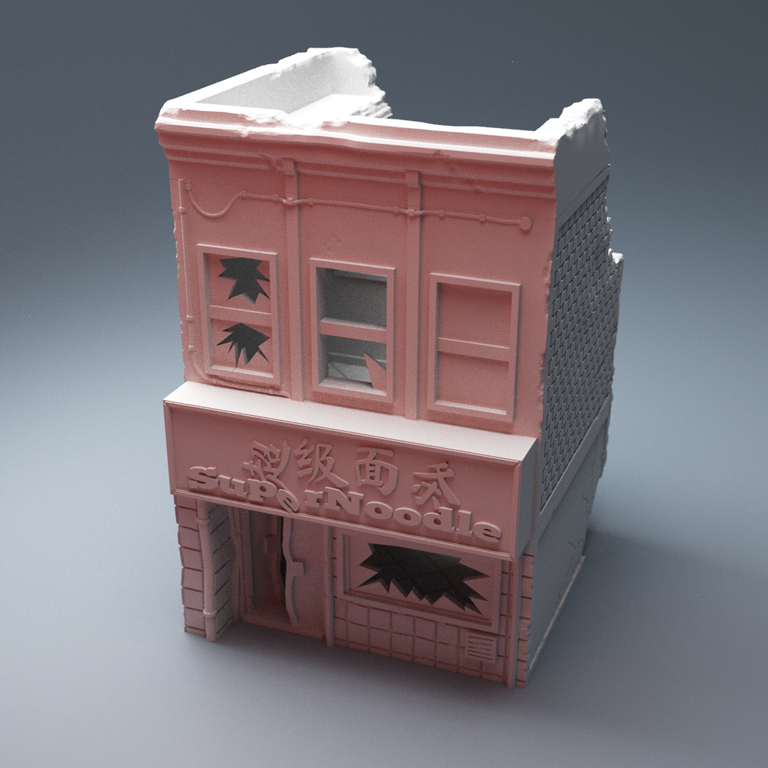 Corvus Games Terrain 3D Printable Urban and Heroic Ruined Noodle Shop Restaurant for 28mm - 40mm wargames