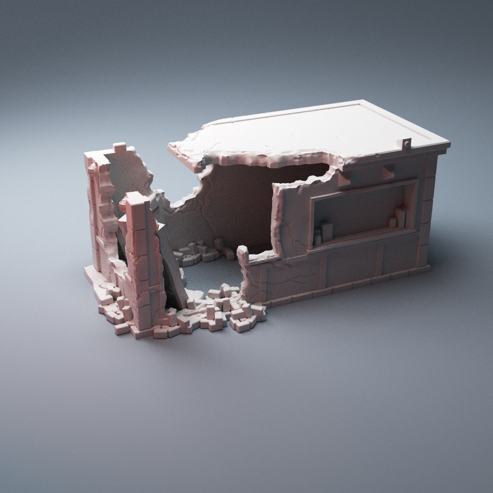 Corvus Games Terrain 3D Printable ruined street vendors building type B for 28mm - 40mm urban heroic tabletop wargames
