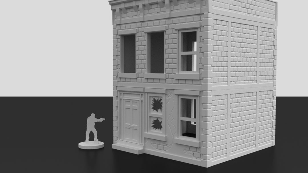 Corvus Games Terrain 3D printed urban multi floor apartment building for tabletop wargames like Last Days, Fallout, The Walking Dead, This Is Not A Test