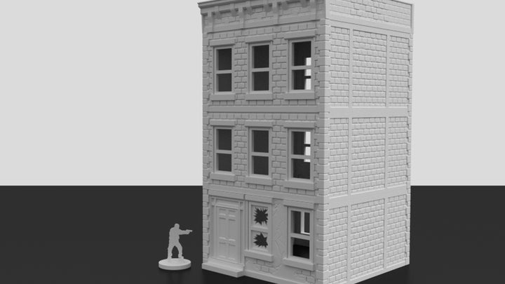 Corvus Games Terrain 3D printed urban multi floor apartment building for tabletop wargames like Last Days, Fallout, The Walking Dead, This Is Not A Test