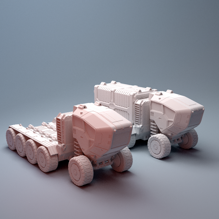 Corvus Games Terrain 3D printable Big Rig Cargo Hauler for 28mm - 40mm scifi tabletop wargaming