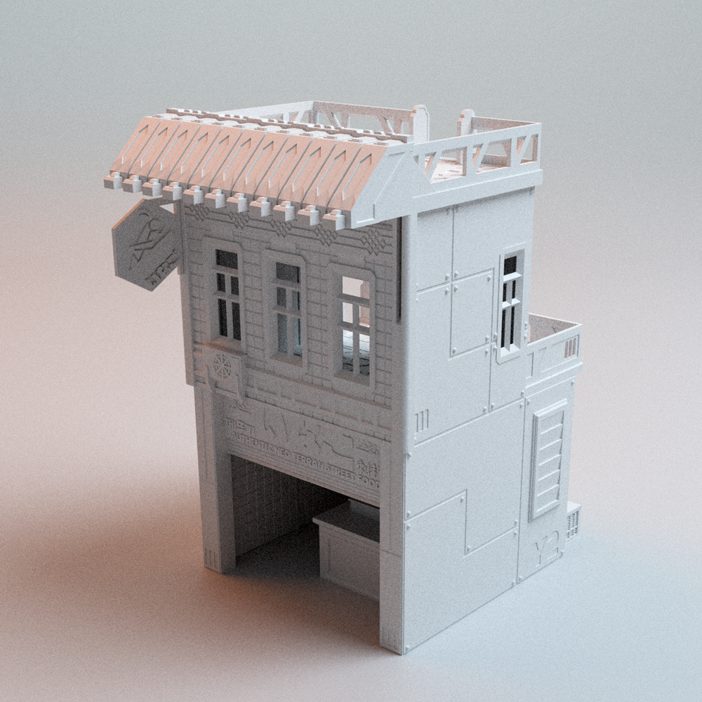 Corvus Games Terrain 3D printable Cyberpunk Locust Eatery for 32mm - 35mm scale cyberpunk and scifi tabletop wargaming