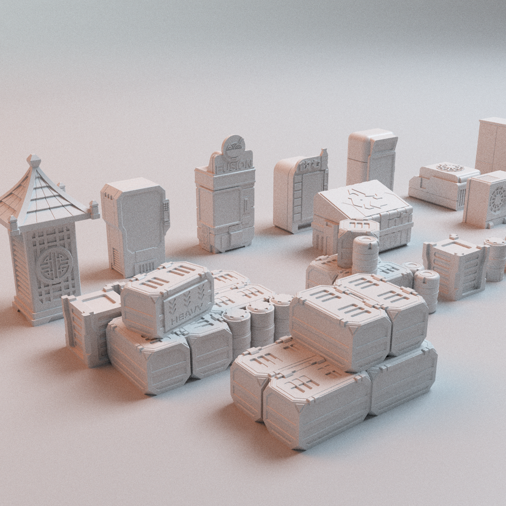 Corvus Games Terrain 3D printable Cyberpunk Street Scatter for 32mm - 40mm scifi tabletop wargaming