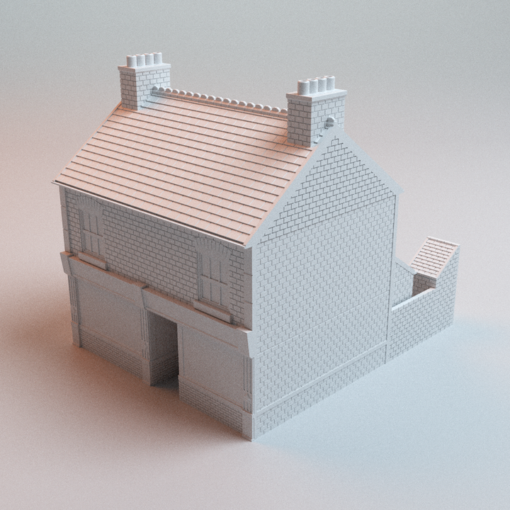 Corvus Games Terrain 3D printable English Terraced Shop for 28mm - 32mm scale historical and urban heroic tabletop wargaming