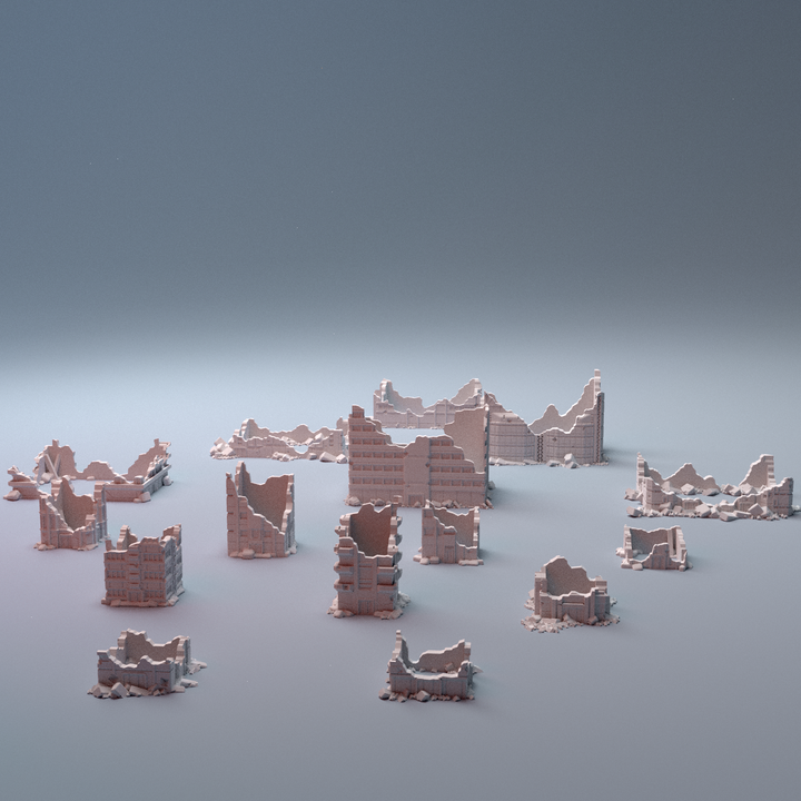 Mecha City Alpha Buildings Destroyed Bundle 6mm Digital STL 3D printable