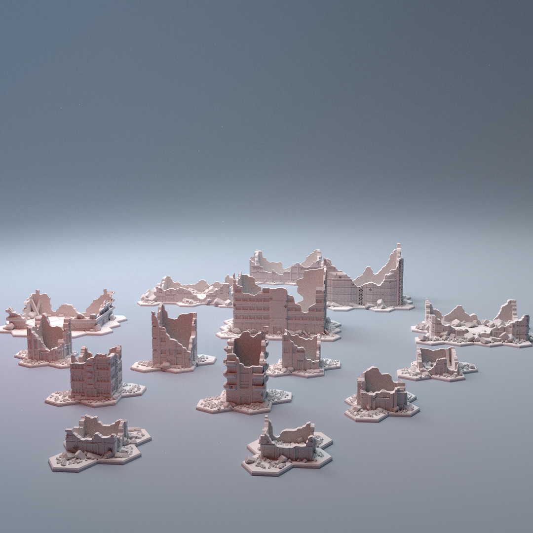 Mecha City Alpha Buildings Destroyed Bundle 6mm Digital STL 3D printable