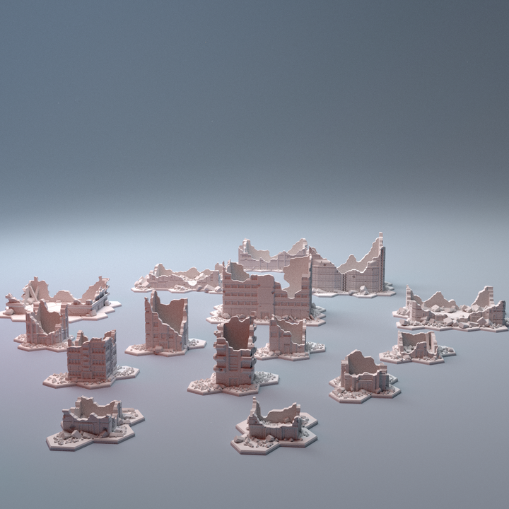 Mecha City Alpha Buildings Destroyed Bundle 6mm Digital STL 3D printable