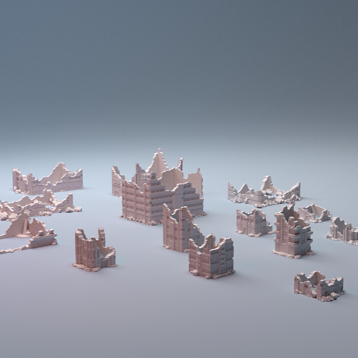 Mecha City Alpha Buildings Destroyed Bundle 6mm Digital STL 3D printable