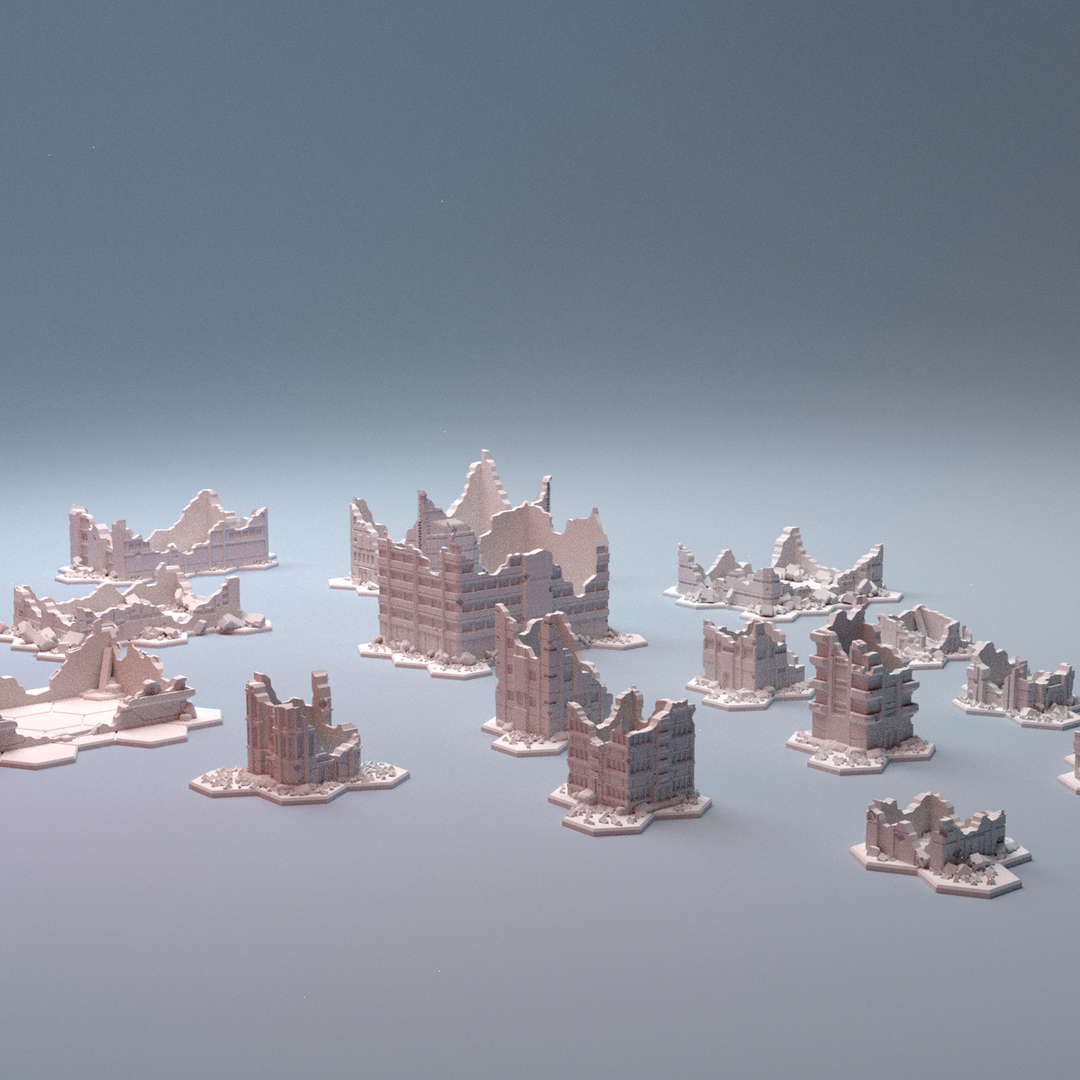 Mecha City Alpha Buildings Destroyed Bundle 6mm Digital STL 3D printable