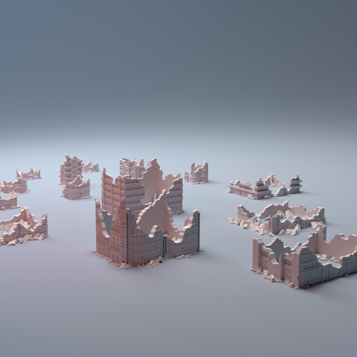 Mecha City Alpha Buildings Destroyed Bundle 6mm Digital STL 3D printable