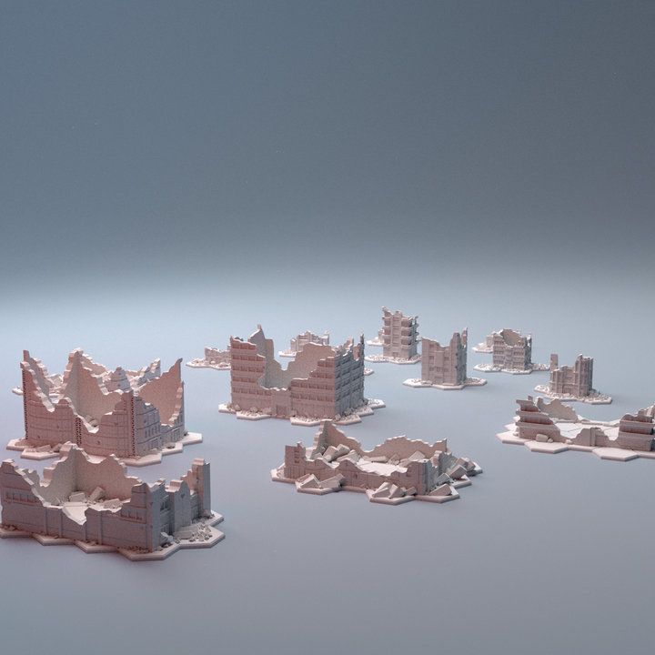 Mecha City Alpha Buildings Destroyed Bundle 6mm Digital STL 3D printable