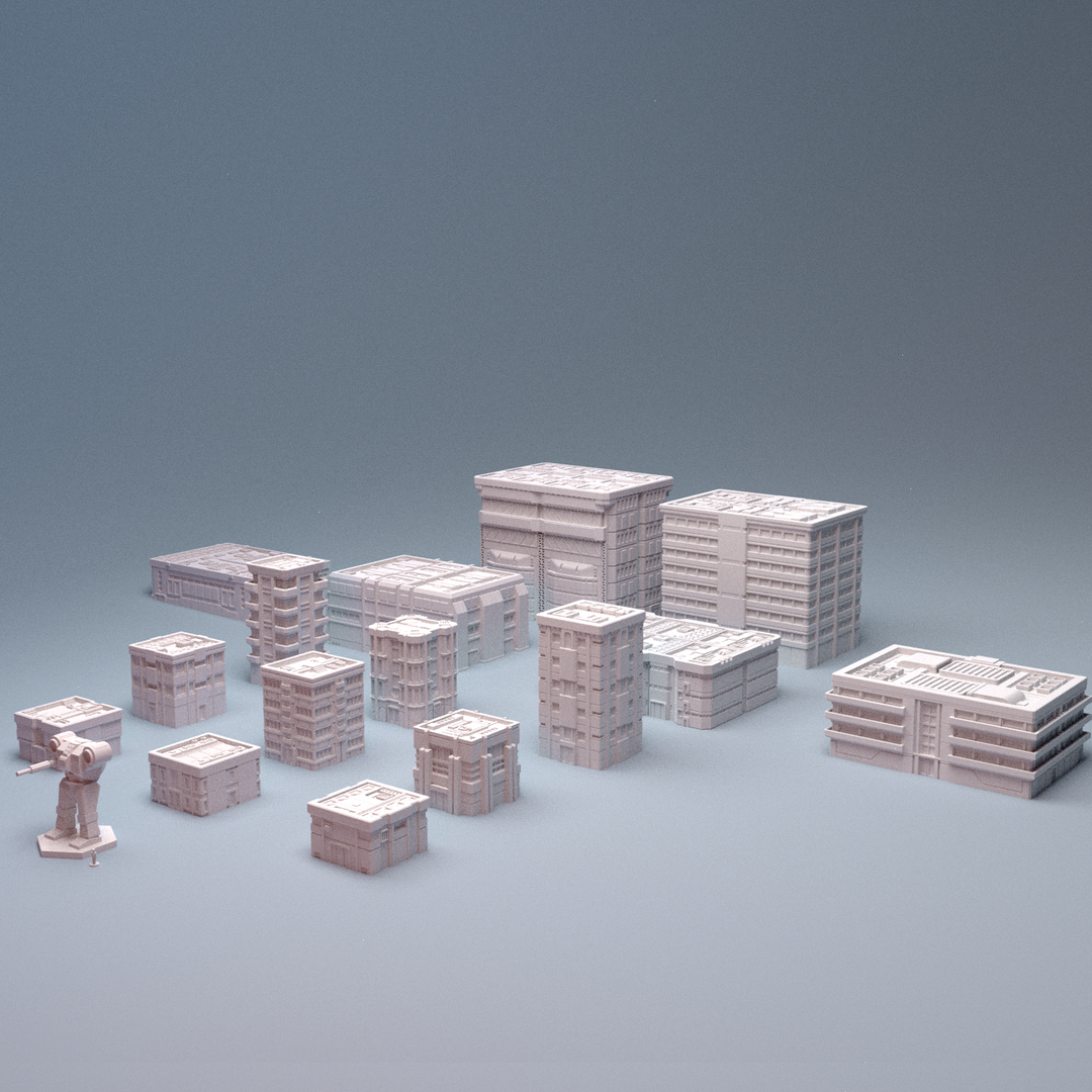 Corvus Games Terrain 3D printable Mecha City One Alpha Strike Buildings for 6mm scifi tabletop wargaming