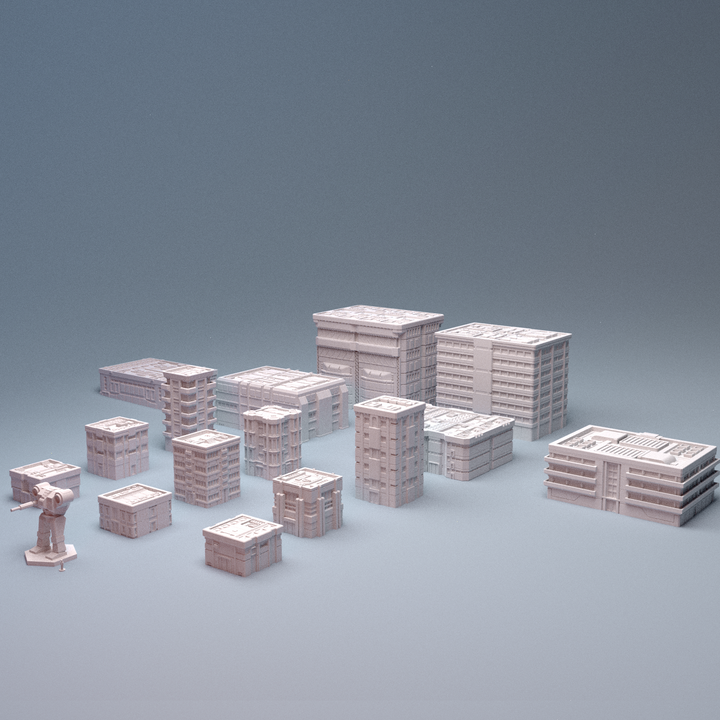 Corvus Games Terrain 3D printable Mecha City One Alpha Strike Buildings for 6mm scifi tabletop wargaming