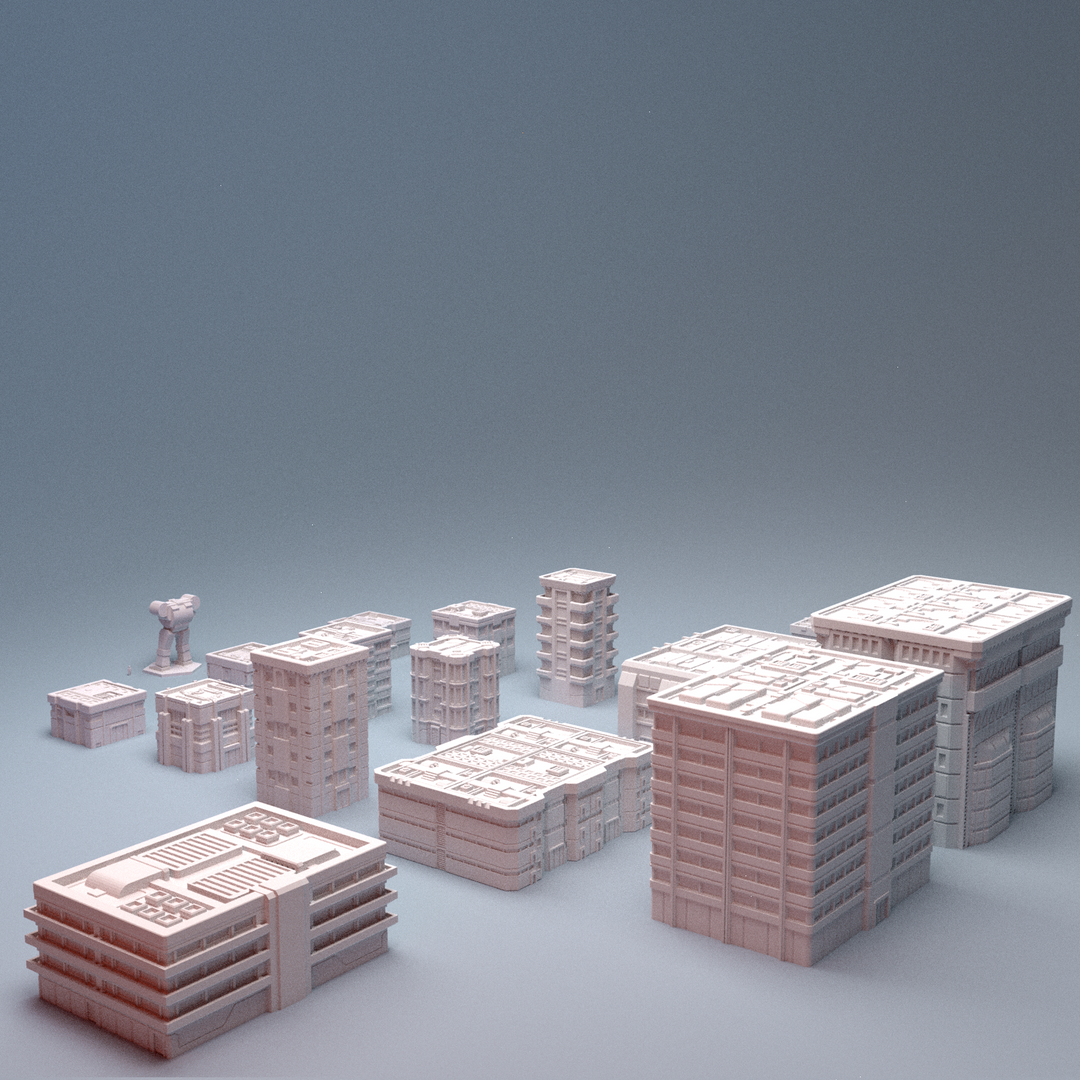Corvus Games Terrain 3D printable Mecha City One Alpha Strike Buildings for 6mm scifi tabletop wargaming