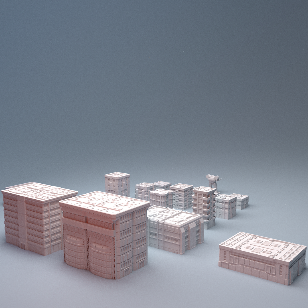 Corvus Games Terrain 3D printable Mecha City One Alpha Strike Buildings for 6mm scifi tabletop wargaming