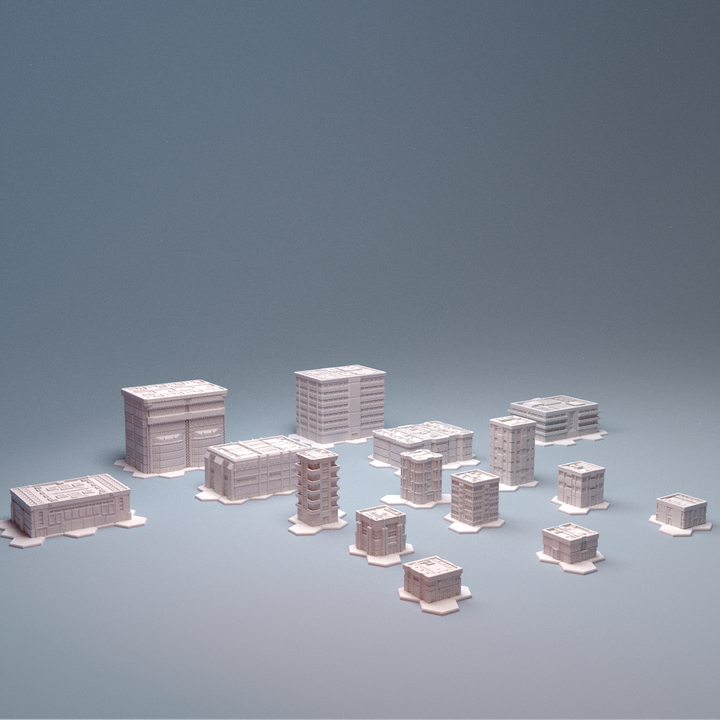 Corvus Games Terrain 3D printable Mecha City One Alpha Strike Buildings for 6mm scifi tabletop wargaming Buildings with hexes