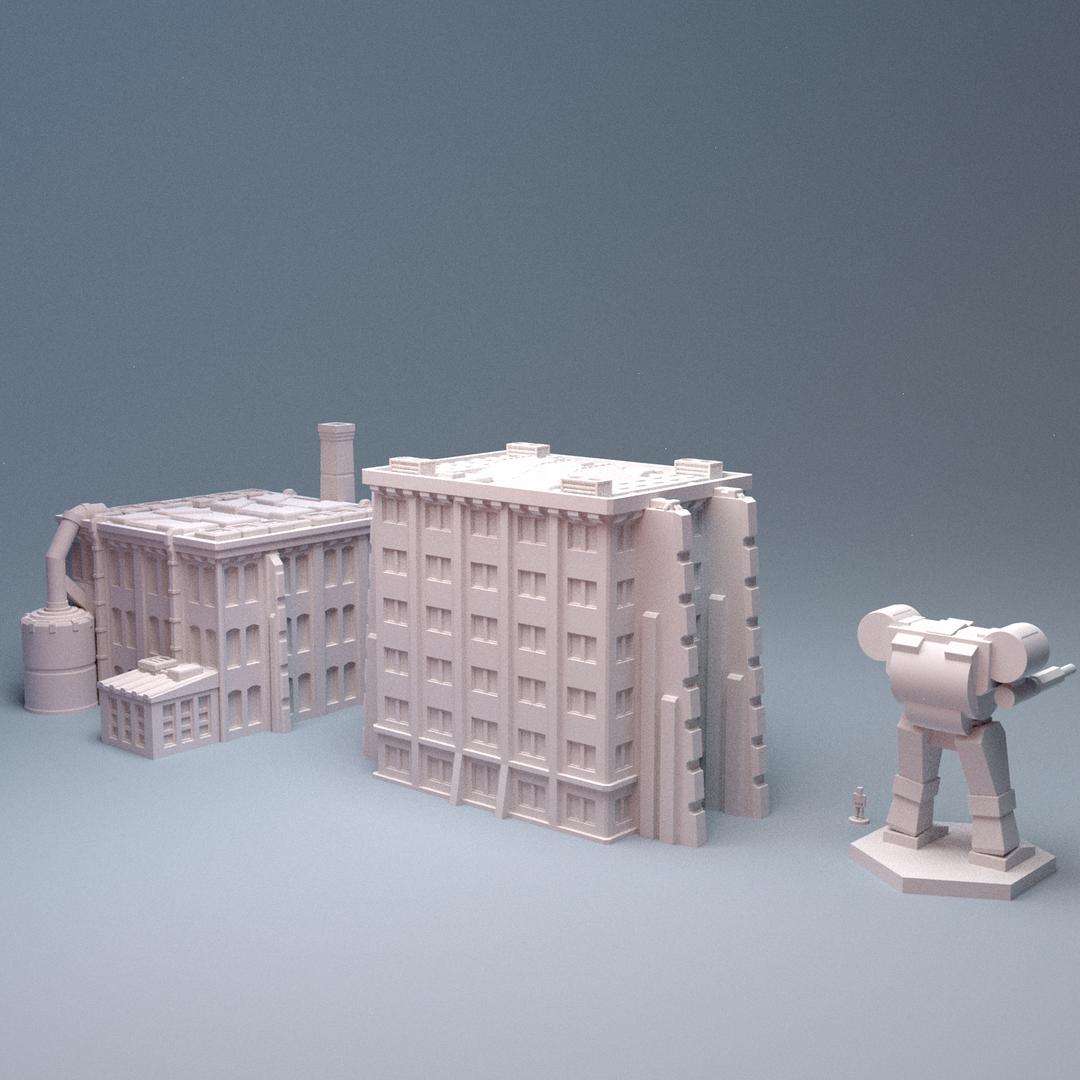 Corvus Games Terrain 3D printable Mecha City One Buildings for 6mm scifi tabletop wargaming Building