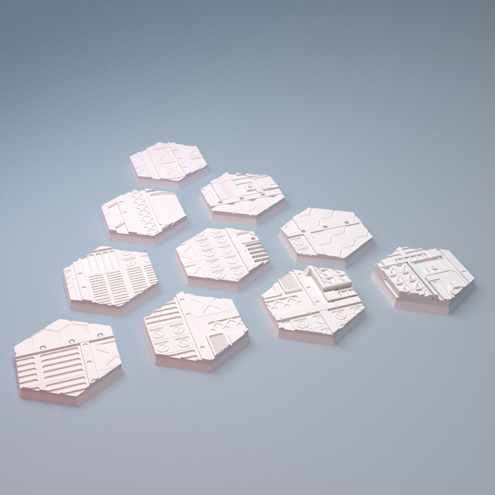 Corvus Games Terrain 3D printable Mecha City One Industrial Hex Bases for 6mm scifi tabletop wargaming