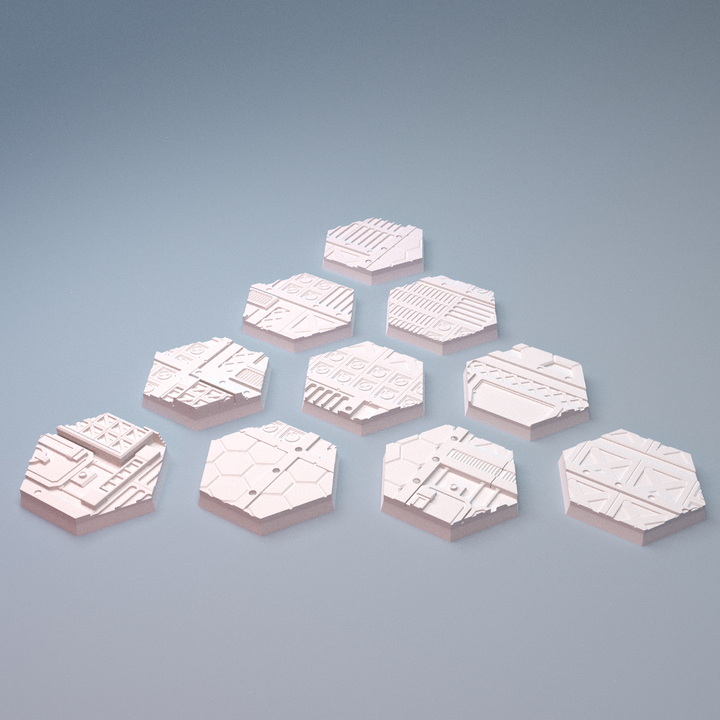 Corvus Games Terrain 3D printable Mecha City One Industrial Hex Bases for 6mm scifi tabletop wargaming