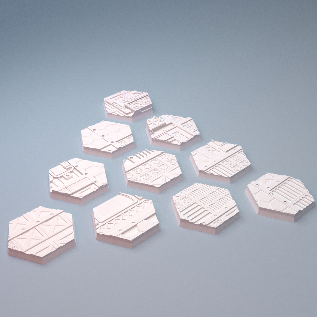 Corvus Games Terrain 3D printable Mecha City One Industrial Hex Bases for 6mm scifi tabletop wargaming