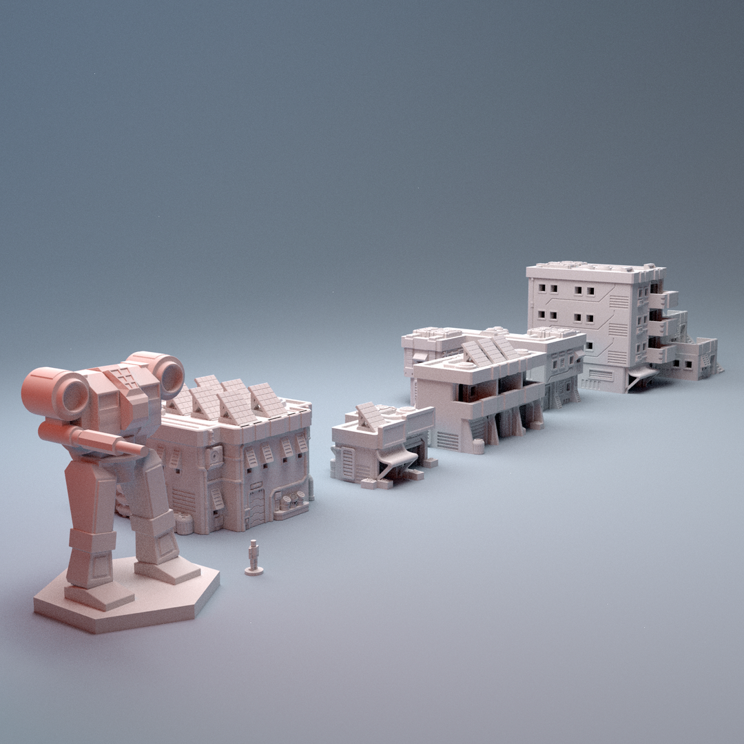Corvus Games Terrain 3D printable Mecha City Wantrell Desert Buildings for 6mm scifi tabletop wargaming Building