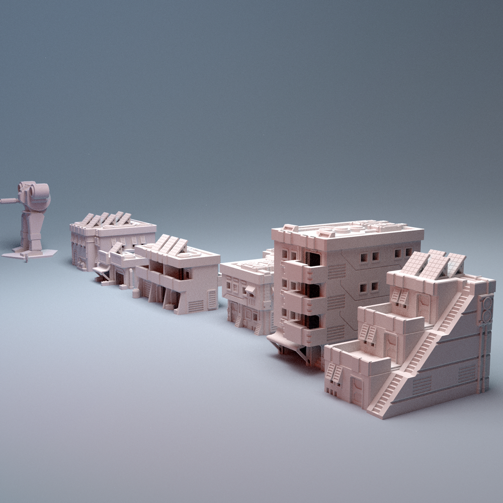 Corvus Games Terrain 3D printable Mecha City Wantrell Desert Buildings for 6mm scifi tabletop wargaming Building