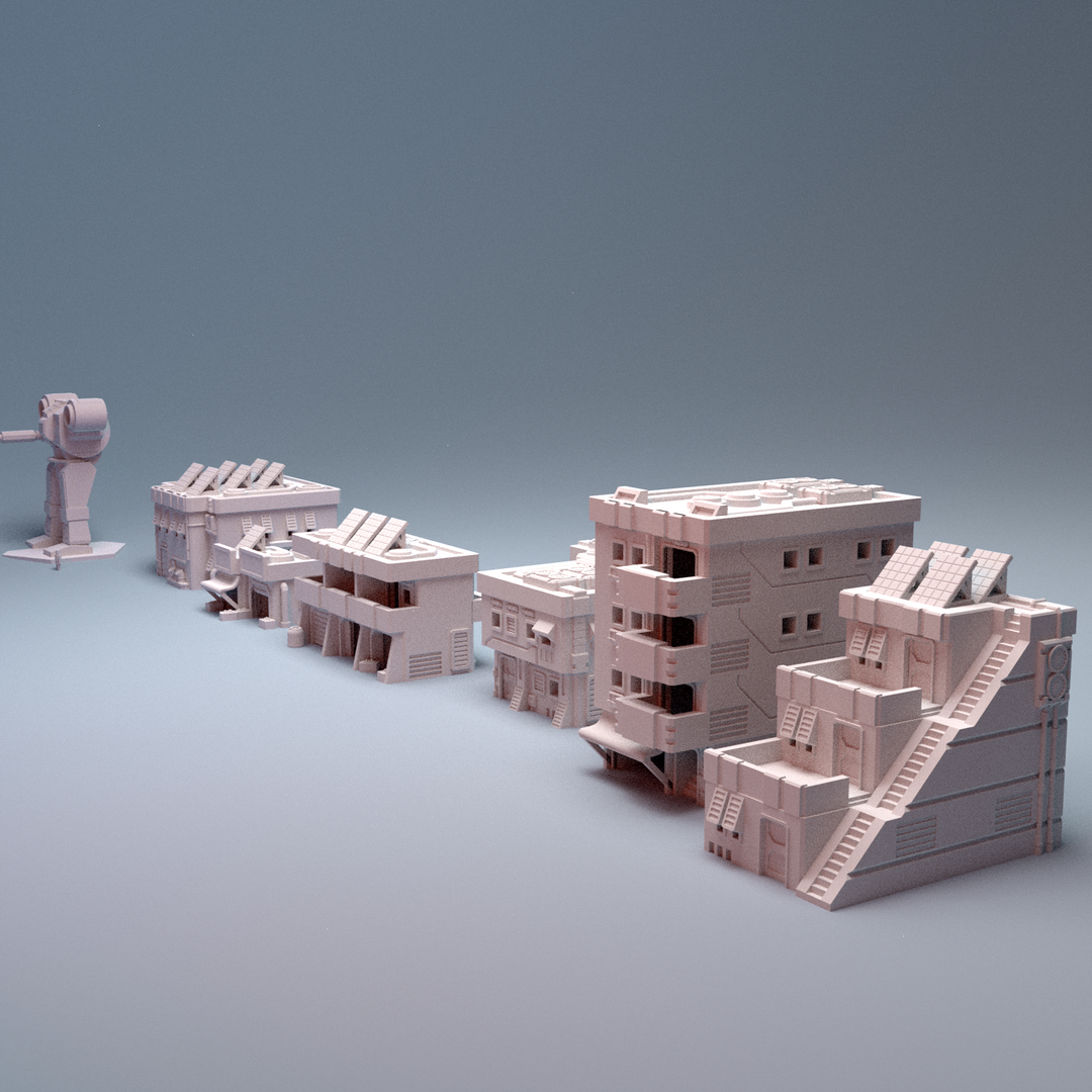 Corvus Games Terrain 3D printable Mecha City Wantrell Desert Buildings for 6mm scifi tabletop wargaming Building