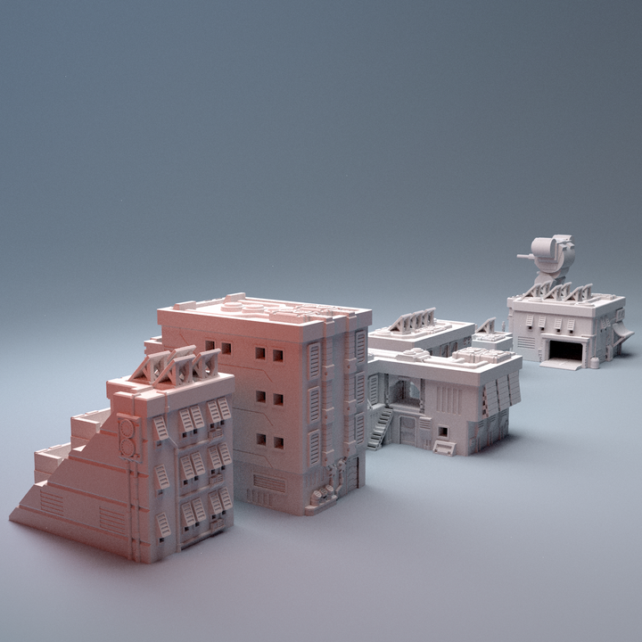 Corvus Games Terrain 3D printable Mecha City Wantrell Desert Buildings for 6mm scifi tabletop wargaming Building