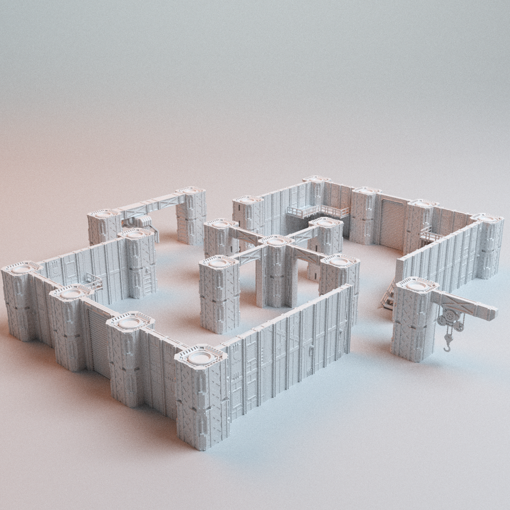Corvus Games Terrain 3D printable Modular Factory Warehouse for 28mm - 32mm scale grimdark scifi tabletop wargaming