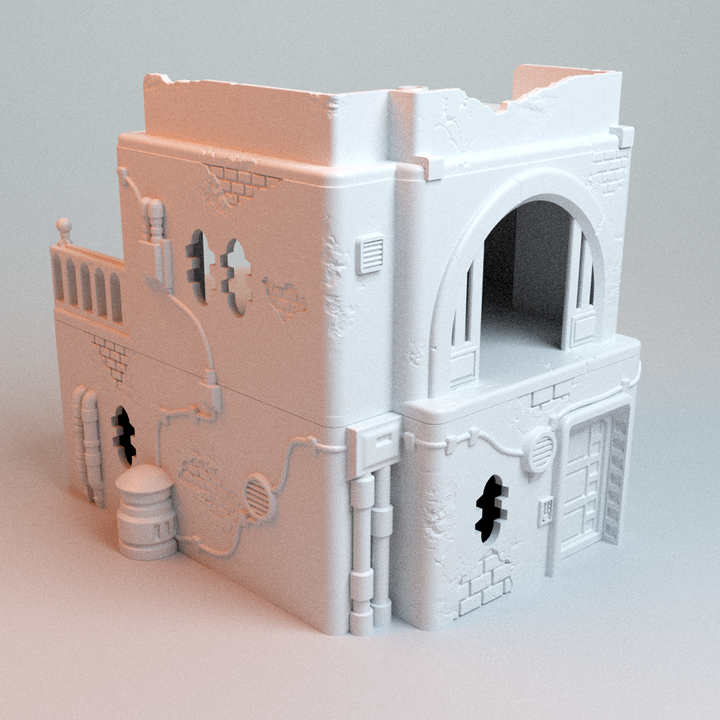 Corvus Games Terrain 3D printable Pilgrim City House D for 28mm - 35mm galactic battles and scifi tabletop wargaming