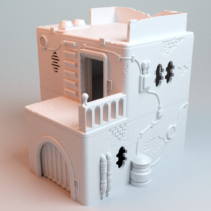 Corvus Games Terrain 3D printable Pilgrim City House D for 28mm - 35mm galactic battles and scifi tabletop wargaming