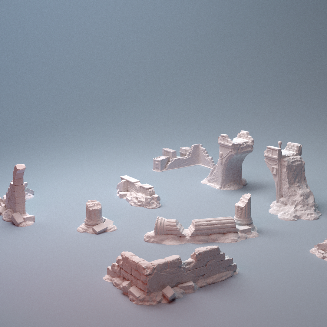 Corvus Games Terrain 3D printable Pilgrim City ruins for 28mm - 40mm scifi tabletop wargaming