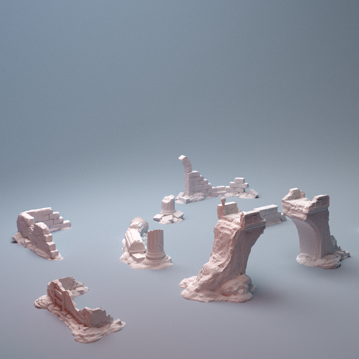 Corvus Games Terrain 3D printable Pilgrim City ruins for 28mm - 40mm scifi tabletop wargaming