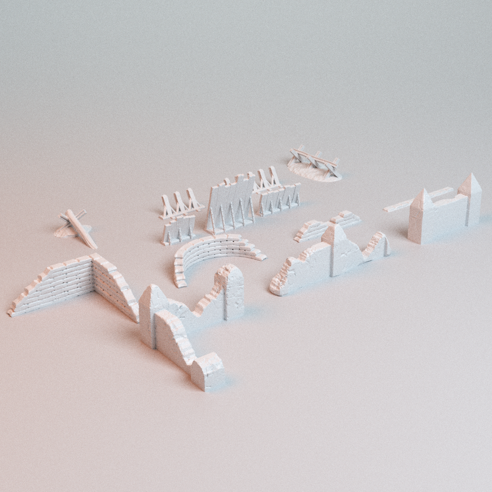 Corvus Games Terrain 3D printable Trench Shrines and Barriers for 28mm - 32mm scifi fantasy trench wars tabletop wargaming