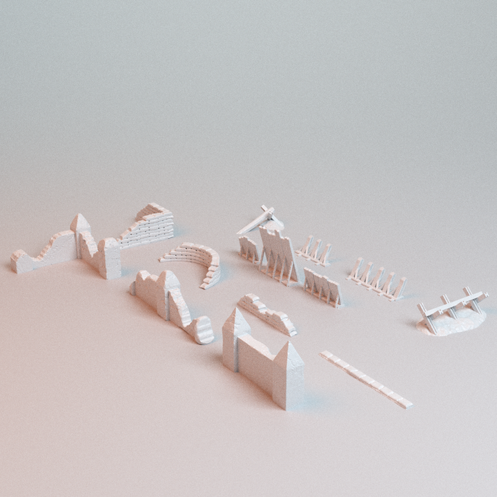Corvus Games Terrain 3D printable Trench Shrines and Barriers for 28mm - 32mm scifi fantasy trench wars tabletop wargaming