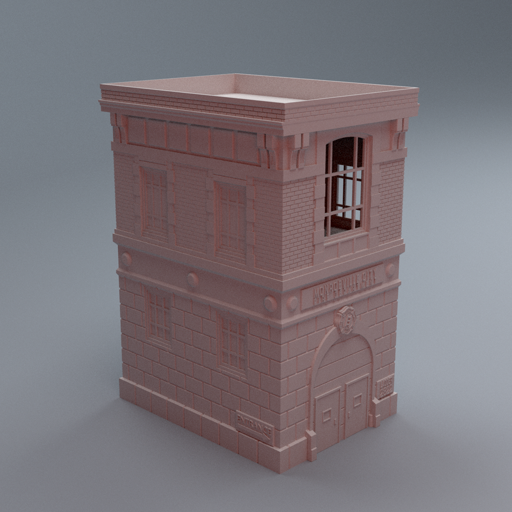 Corvus Games Terrain 3D printable Urban Firehouse Building for 28mm - 40mm modern and heroic tabletop wargaming