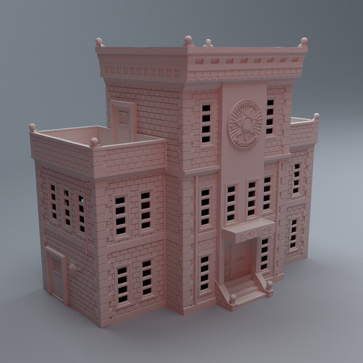 Corvus Games Terrain 3D printable Urban Police Station Building for 28mm - 40mm modern and heroic tabletop wargaming