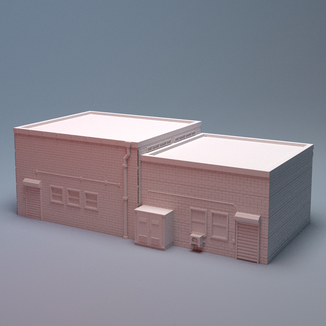 Corvus Games Terrain 3D printable Urban Warehouse D for 28mm - 40mm urban tabletop wargaming