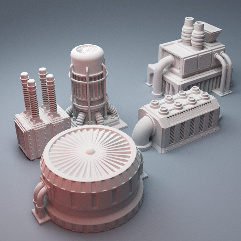 Corvus Games Terrain 3D Printable 28mm - 32mm Precinct SSZ scatter industrial machinery scatter for scifi tabletop wargaming