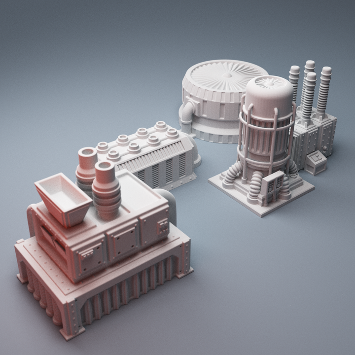 Corvus Games Terrain 3D Printable 28mm - 32mm Precinct SSZ scatter industrial machinery scatter for scifi tabletop wargaming