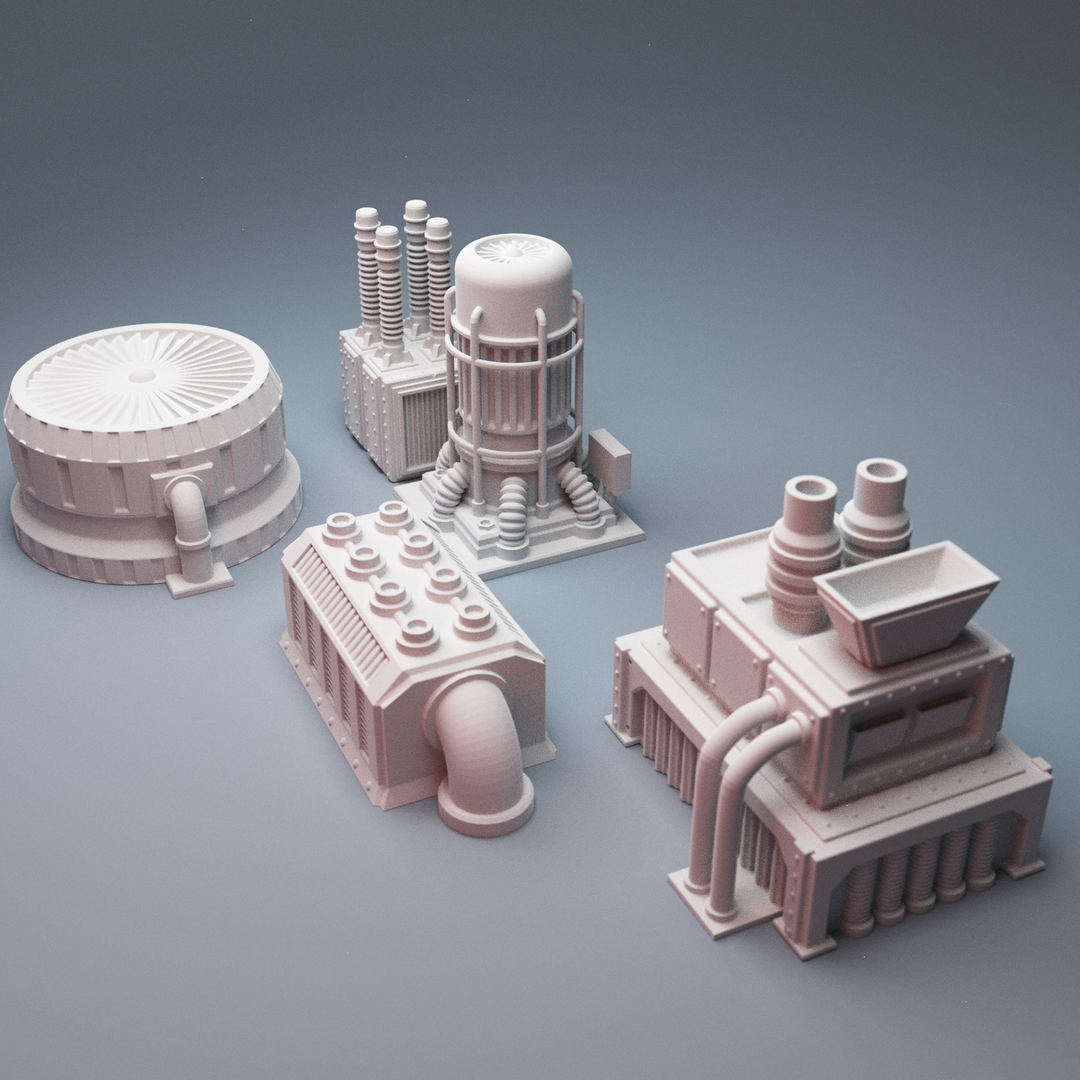 Corvus Games Terrain 3D Printable 28mm - 32mm Precinct SSZ scatter industrial machinery scatter for scifi tabletop wargaming
