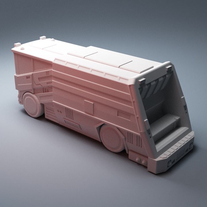 Corvus Games Terrain 3D Printable Cyberpunk Garbage Truck Vehicle for 28mm - 32mm scale tabletop wargames