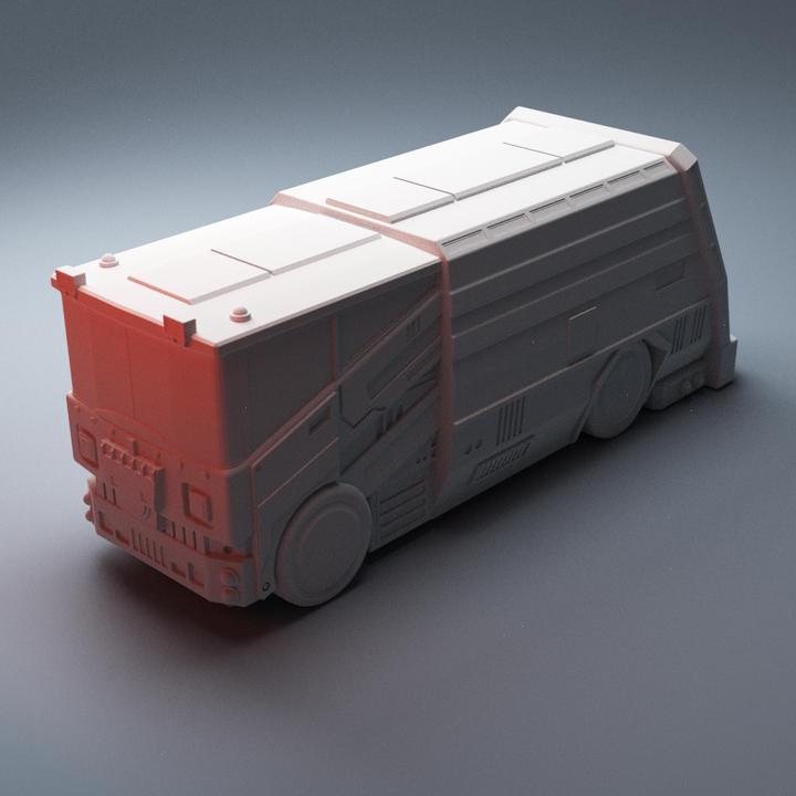 Corvus Games Terrain 3D Printable Cyberpunk Garbage Truck Vehicle for 28mm - 32mm scale tabletop wargames