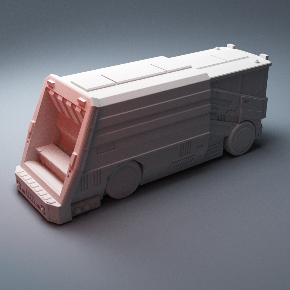 Corvus Games Terrain 3D Printable Cyberpunk Garbage Truck Vehicle for 28mm - 32mm scale tabletop wargames