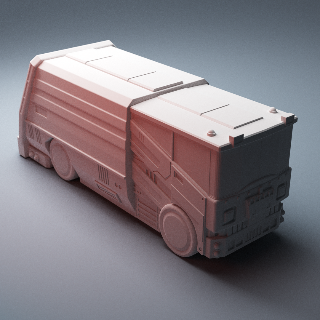 Corvus Games Terrain 3D Printable Cyberpunk Garbage Truck Vehicle for 28mm - 32mm scale tabletop wargames
