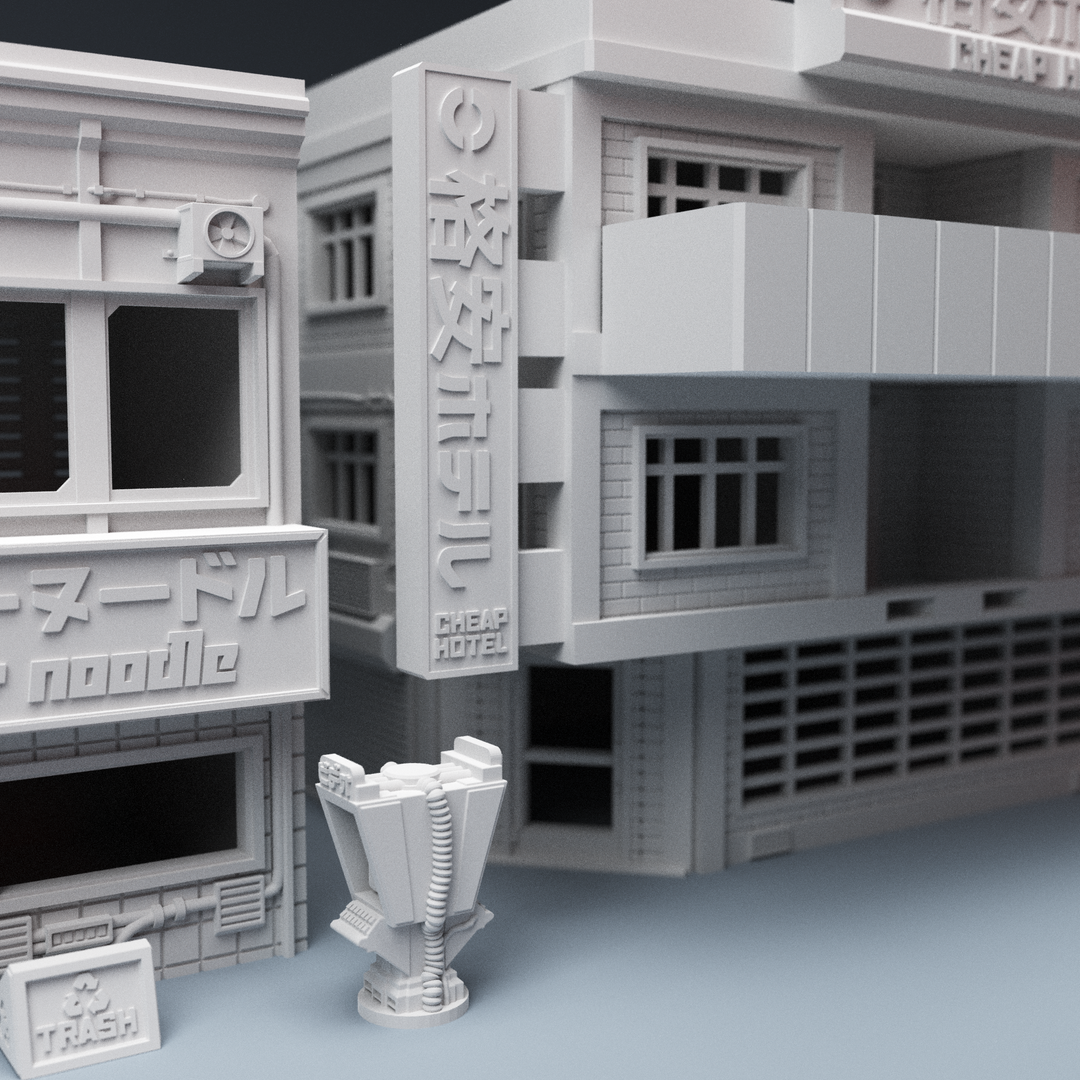 Corvus Games Terrain 3D Printable Cyberpunk terrain bundle for 28mm tabletop scifi wargaming