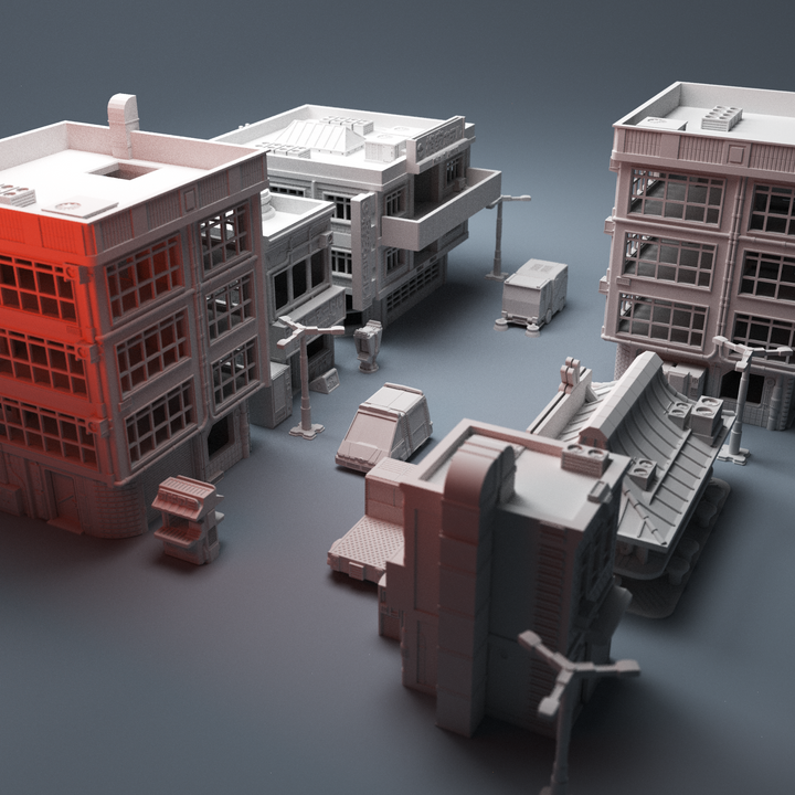 Corvus Games Terrain 3D Printable Cyberpunk terrain bundle for 28mm tabletop scifi wargaming